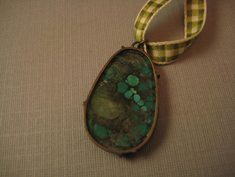 Teardrop turquoise pendant on gingham ribbon oval image 3