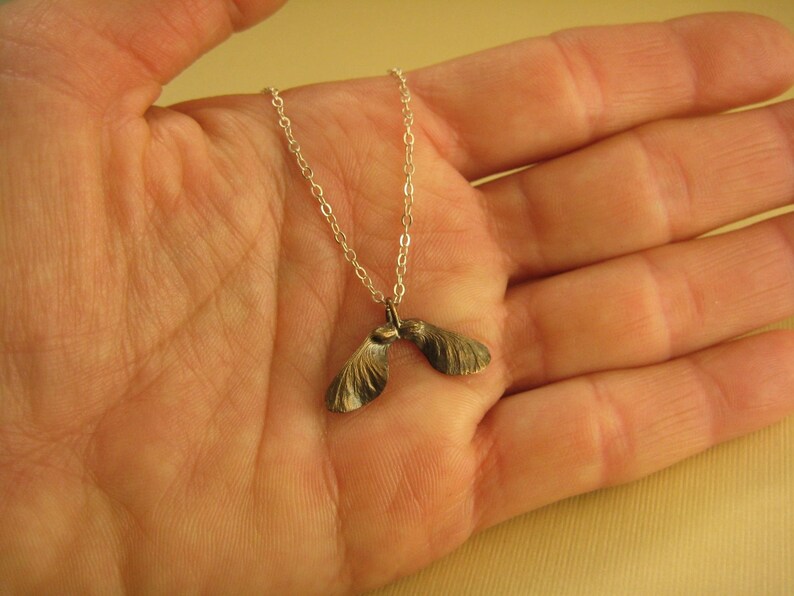 Bronze Maple seed pod Helicopter Sterling necklace image 2