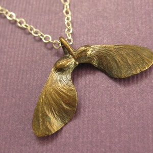 Bronze Maple seed pod Helicopter Sterling necklace image 1