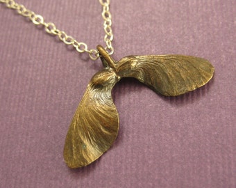 Bronze Maple seed pod Helicopter Sterling necklace