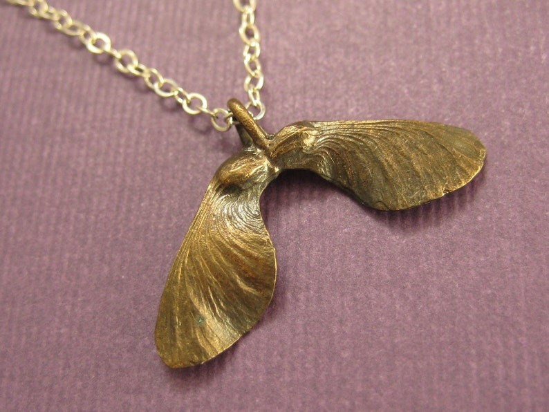 Bronze Maple seed pod Helicopter Sterling necklace image 1