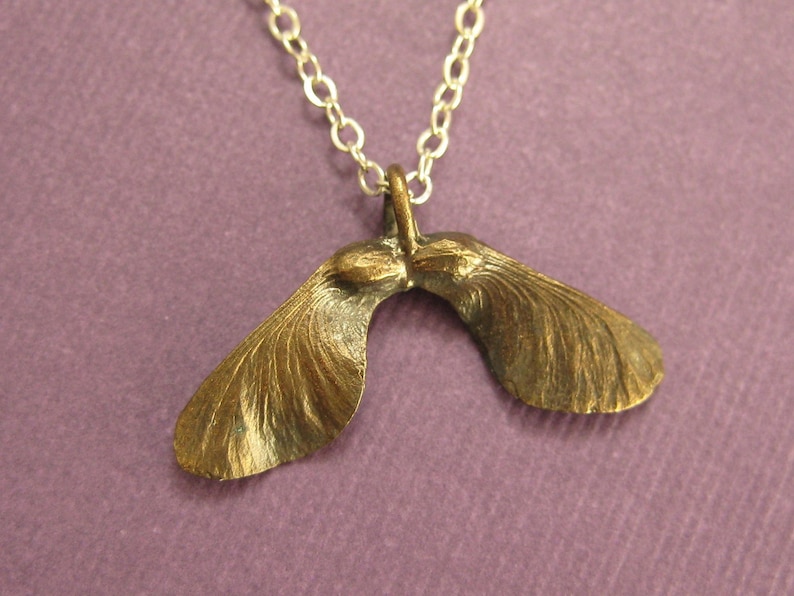 Bronze Maple seed pod Helicopter Sterling necklace image 3