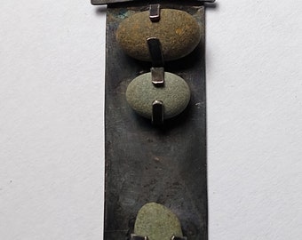 3 pebble pendant Sterling beach stone necklace