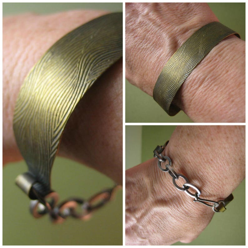 Ocean bracelet Brass & Sterling wearable two ways Wave pattern image 3