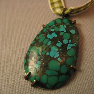 Teardrop turquoise pendant on gingham ribbon oval image 6