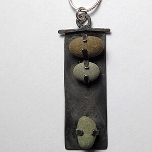 3 pebble pendant Sterling beach stone necklace image 5