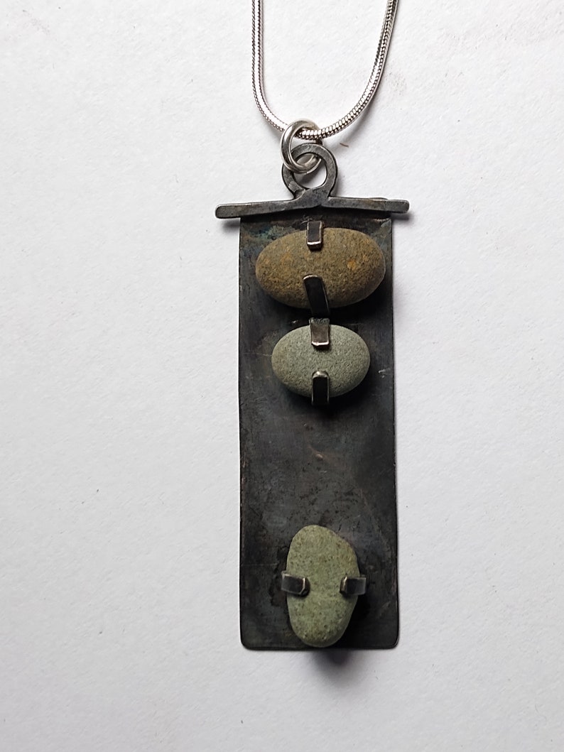 3 pebble pendant Sterling beach stone necklace image 5