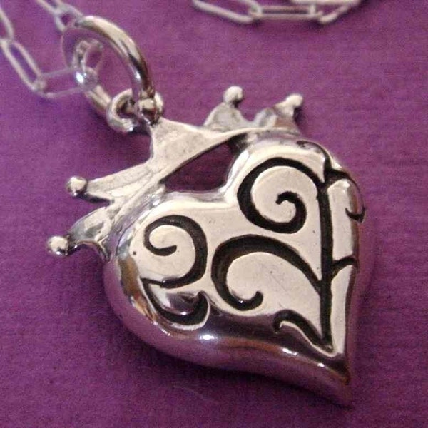 Custom keychain for seagrover Crown-Heart SECRET Pendant -- Sterling Fleur De Lis