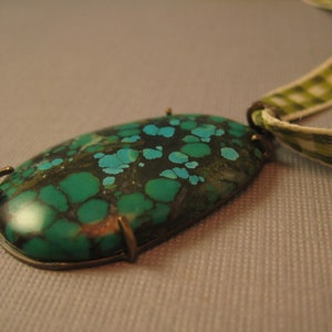 Teardrop turquoise pendant on gingham ribbon oval image 4