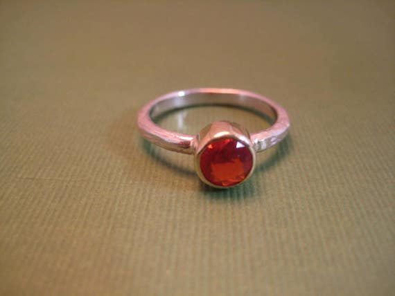 Fire Opal in 18kt setting and sterling band stackable ring