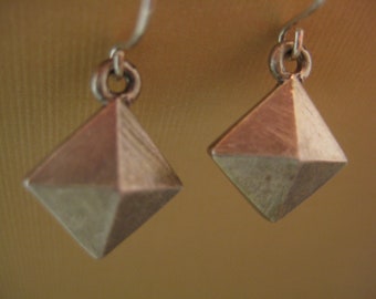 Double diamond pyramid earrings sterling silver