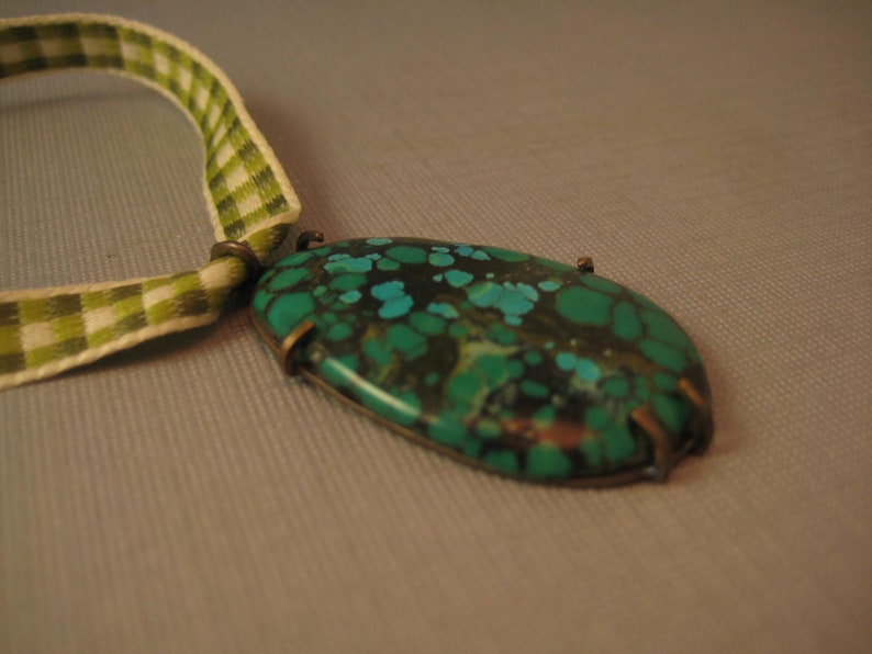 Teardrop turquoise pendant on gingham ribbon oval image 5