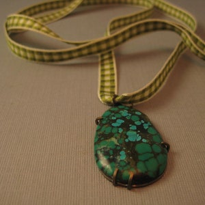 Teardrop turquoise pendant on gingham ribbon oval image 7