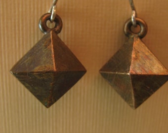 Double diamond pyramid earrings Bronze on sterling silver