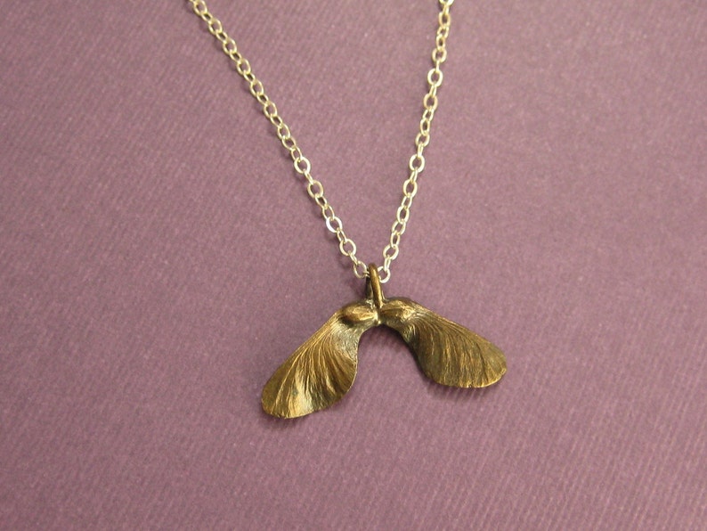 Bronze Maple seed pod Helicopter Sterling necklace image 4