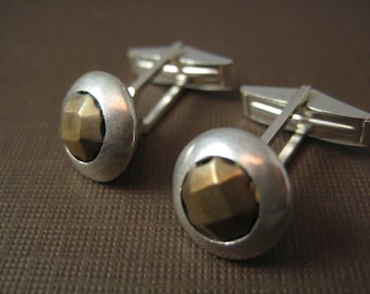 Sterling silver bronze hinged cufflinks