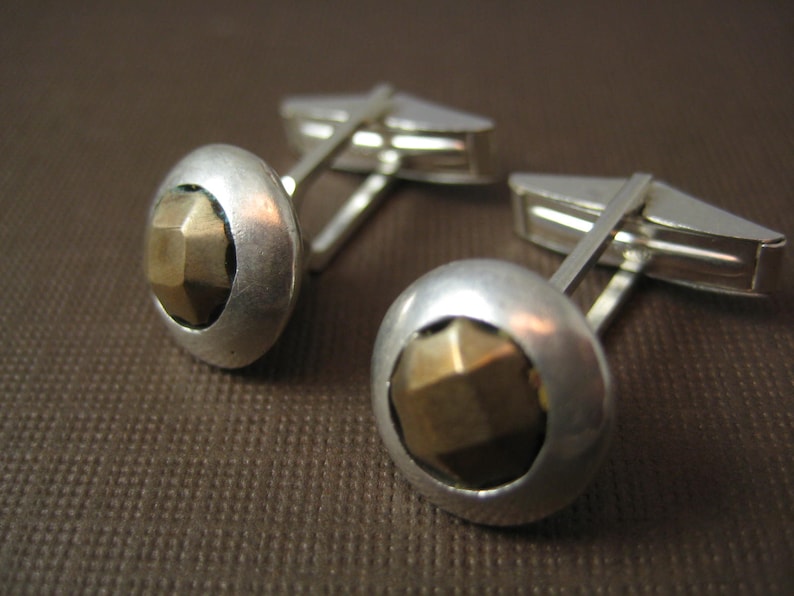 Sterling silver bronze hinged cufflinks