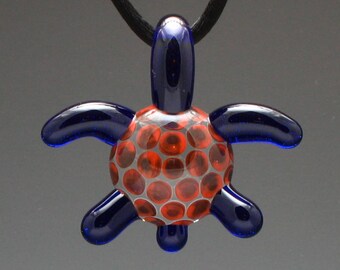 Hand Blown Glass "Honu" Sea Turtle Pendant - Red