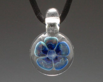Hand Blown Glass Indigo Daisy Pendant