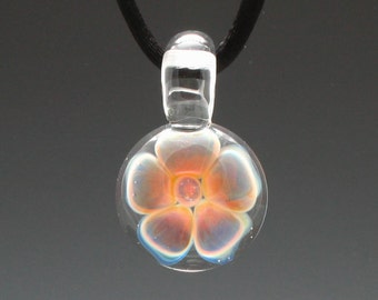 Hand Blown Glass Amber Daisy Pendant