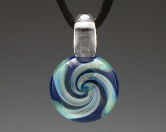 Hand Blown Glass Blue and Purple Vortex Pendant