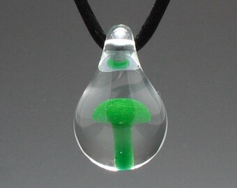 Hand Blown Glass Green Mushroom Pendant