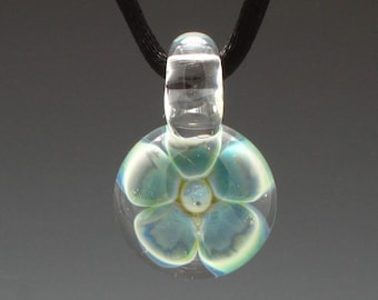 Hand Blown Glass Blue Daisy Pendant