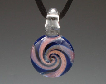 Hand Blown Glass Blue and Red Vortex Pendant