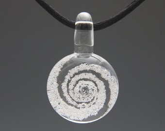 Hand Blown Glass Clear Spiral Pet Cremation Pendant