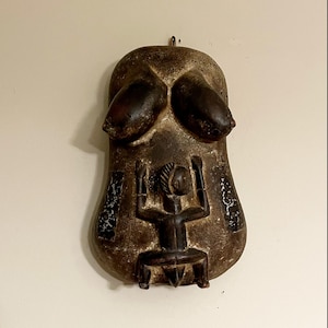 Hand-Carved Rare Yoruba Sculpture, Authentic Nigeria Wood Sculpture, African Handmade Mask, Home Decor, African Wall Hanging, About 18&quot; Tall