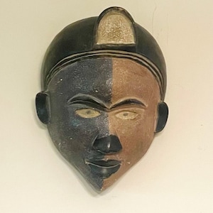 Hand-Carved Rare Two-Tone Bakongo Mask, Authentic Congo Wood Mask, Handmade African Mask, Home Decor, Wall Hanging