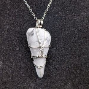 Handmade Howlite Pendant Necklace: Silver Wire Wrapped Stone Jewelry