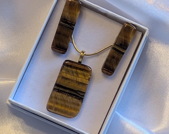 Tiger's Eye Pendant and Earrings Set: Handmade Jewelry