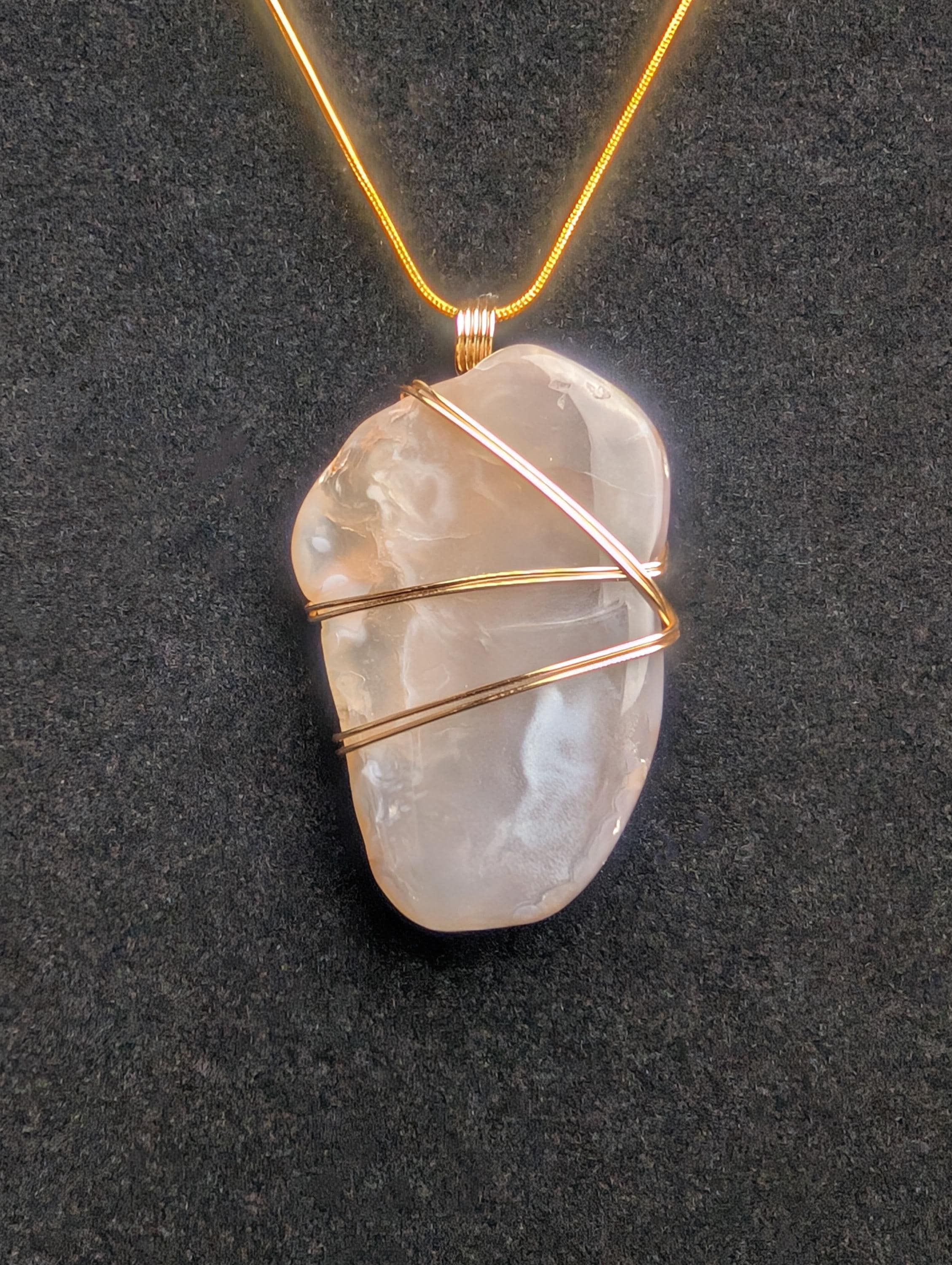 Rio Grande River Agate Pendant Necklace Wire Wrapped Gift Handmade