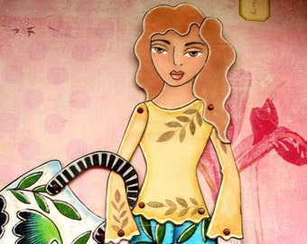 Hippie chic printable paper doll with purse