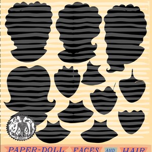 Paper-doll heads and wigs cutting files clip art, digi art image 2