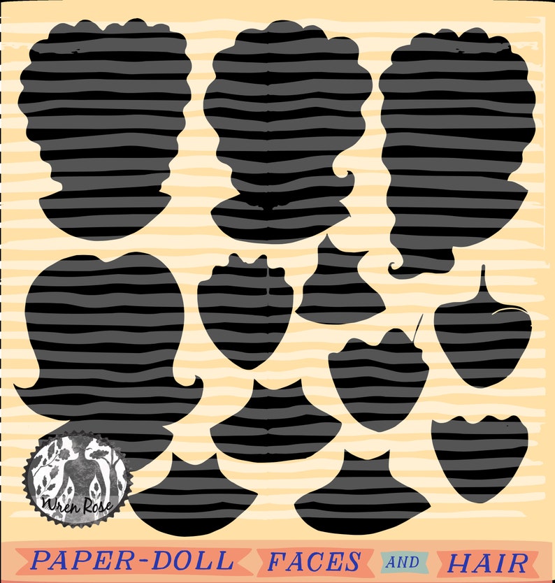 Paper-doll heads and wigs cutting files clip art, digi art image 2