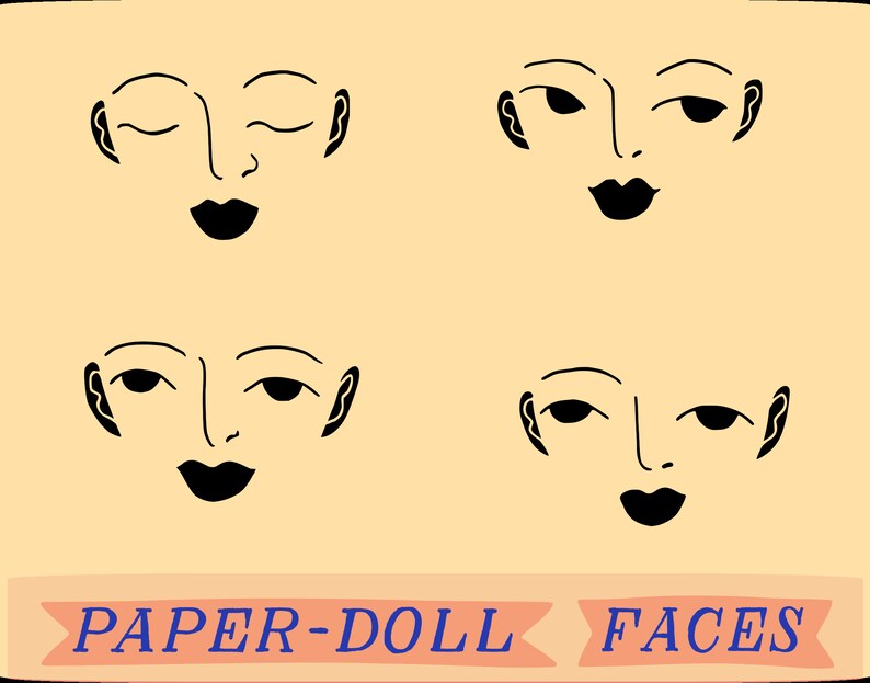 Paper-doll heads and wigs cutting files clip art, digi art image 3