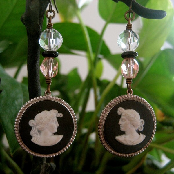 wedgwood cameo - vintage cameo assemblage earrings