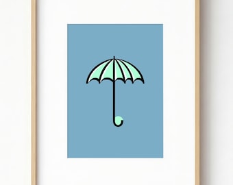 Minimalist Umbrella Wall Art | Pastel Blue Mint Spring Decor (Digital Download)