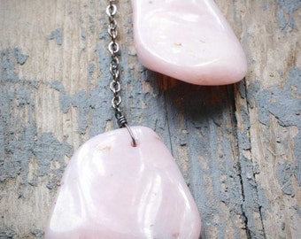 double pink peruvian opal drop necklace on oxidized sterling silver by val b.