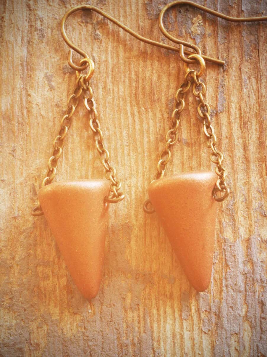 Copper Cone Spike Earrings. Minimalist Copper Coated Czech Etsy