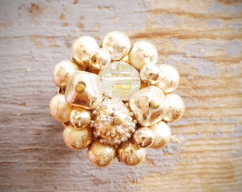 golden cluster. vintage re-purposed adjustable gold bead ring on filigree by val b.