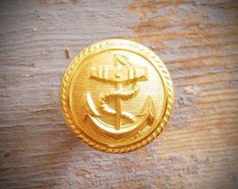 sailor gold anchor ring. vintage re-purposed adjustable, circular gold-tone anchor on antiqued brass. ooak by val b.