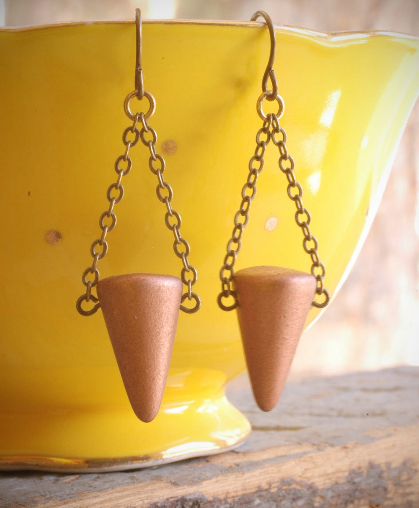 Copper Cone Spike Earrings. Minimalist Copper Coated Czech Etsy