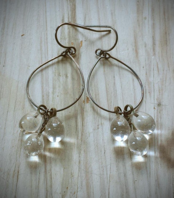 Vintage clear cluster hoop earrings. japanese glass drops on | Etsy