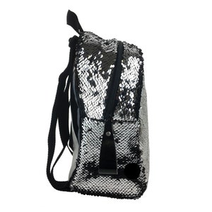 Silver Sequin Backpack, Sequin daypack, Sequin travel backpack, Sequin mini backpack, Sequin fashion backpack with adjustable straps image 3