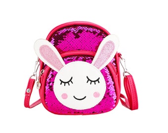 Hot pink Glitter Bunny mini backpack, fashion accessories, sequin backpack, travel kids backpack easter