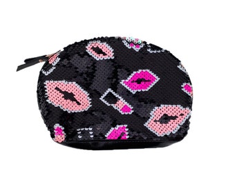 Lips pattern sequin reversible cosmetic bag, Fashion accessories, sparkling essentials, Sequin cosmetic bags