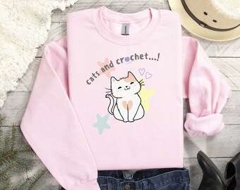 Sudadera de ganchillo, sudadera de gato de ganchillo, lindo jersey de ganchillo, regalo para crocheter, top de crochet, regalo de crocheter, sudadera con estampado de crochet